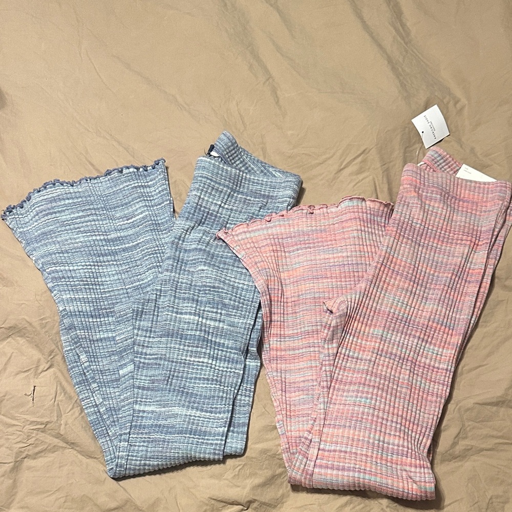 American Eagle Outfitters Blue and Pink Flare Pants